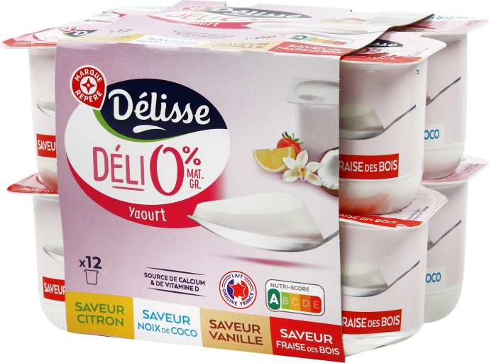 Yaourt aromatisé panaché 0% Mat. Gr. - 12 x 125 g - DELISSE