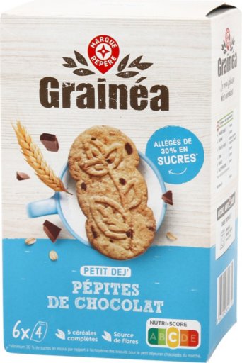 Biscuits petit déjeuner pépites de chocolat allégés de 30 % en sucres - 300 g - GRAINEA