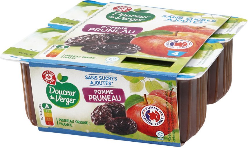 Compote pomme-pruneaux sans sucres ajoutés x4 - 400 g - DOUCEUR DU VERGER