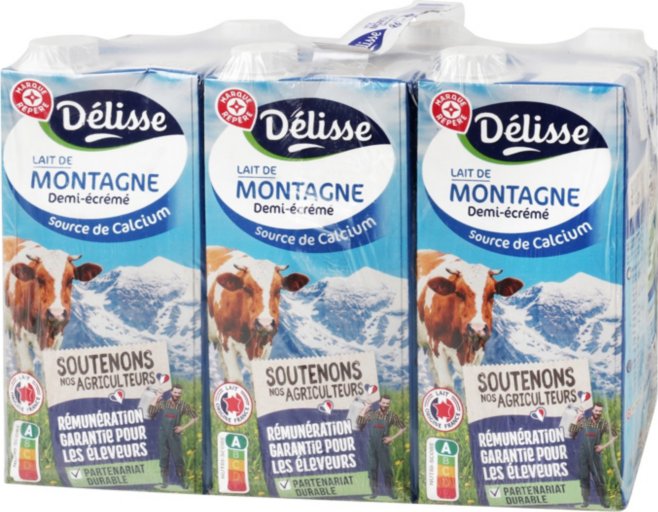 Lait de montagne demi écrémé brique - 1 l - DELISSE
