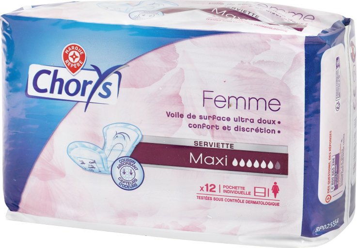 serviettes incontinence maxi x12 - CHORYS