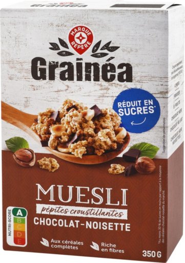 Muesli pépites croustillantes chocolat noisette réduit en sucres - 350 g - GRAINEA