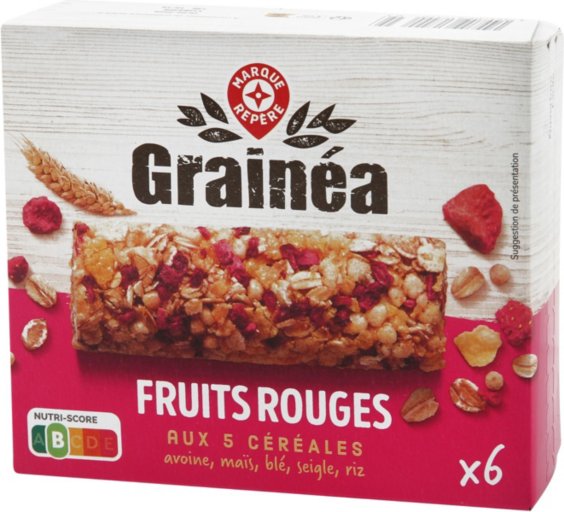 Barres céréales fruits rouges x6 - 126 g - GRAINEA