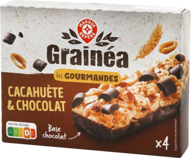 Barres gourmandes cacahuètes chocolat x4 - 140 g - GRAINEA