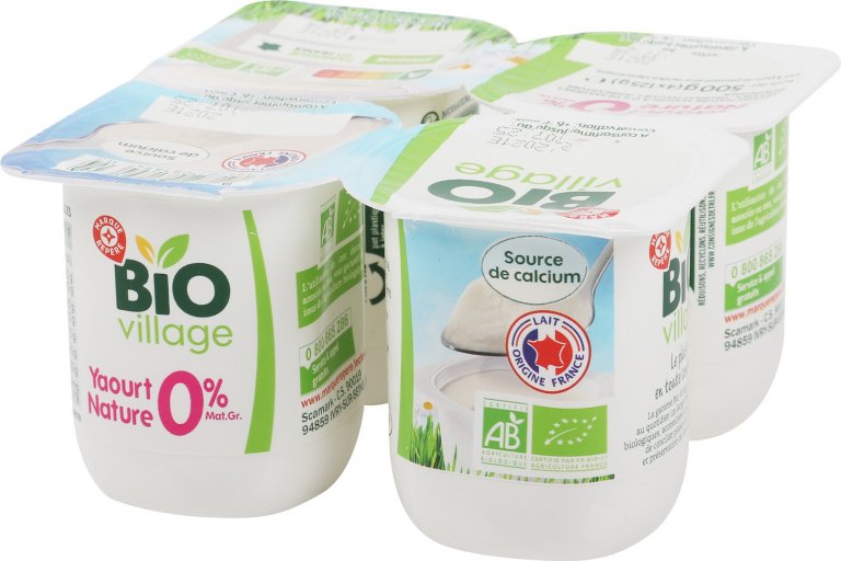 Yaourt nature 0% Mat. Gr bio - 4 x 125 g - BIO VILLAGE