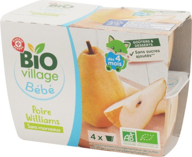 Purée poire williams dès 4 mois bio - 4 x 100 g - BIO VILLAGE
