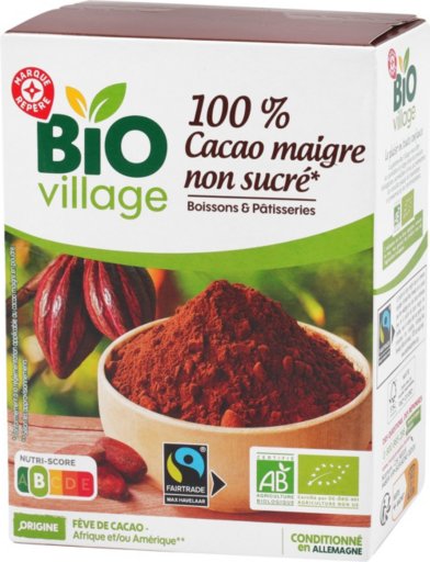 100% Cacao maigre sans sucres bio Max Havelaar - 250 g - BIO VILLAGE