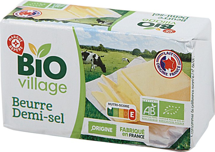 Plaquette beurre bio 1/2 sel 80% Mat.Gr. - 250g - BIO VILLAGE
