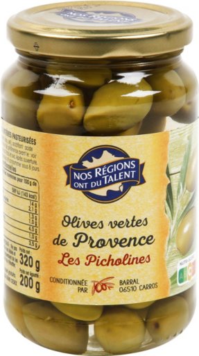 Olives vertes de Provence Picholines - 200 g - NOS REGIONS ONT DU TALENT