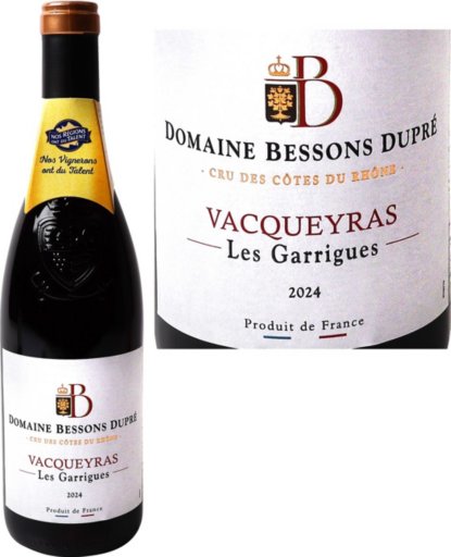 Vin Rouge Vallée du Rhône Vacqueyras Domaine Dupre Garrigue bio AOP - 75 cl - NOS VIGNERONS ONT DU TALENT