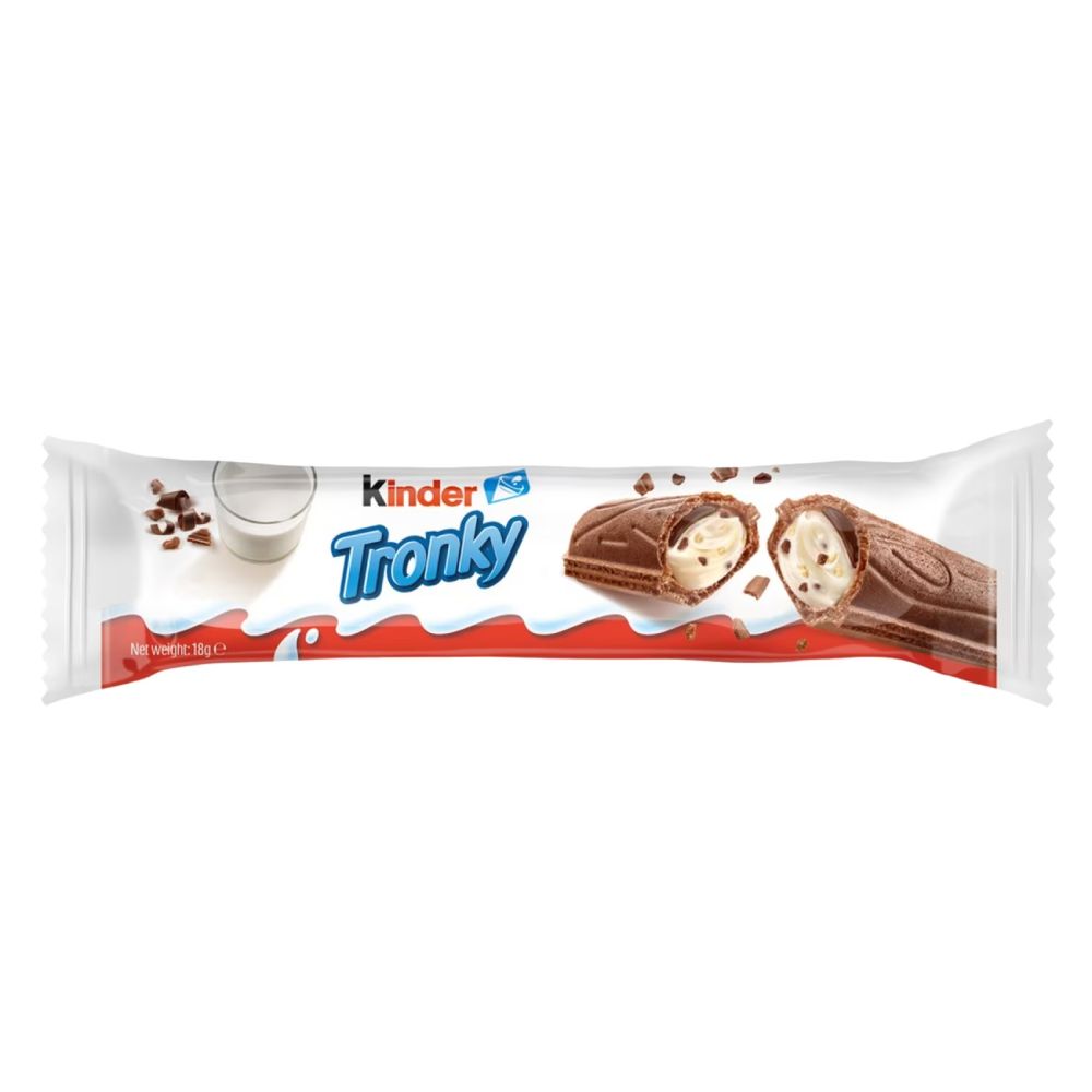 Kinder Tronky Gaufrette au Cacao Fourrée au Lait et Éclats de Biscuit 18g