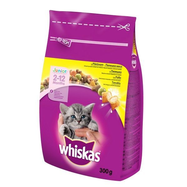 Croquettes fourées au poulet et au lait pour chat junior 300g - WHISKAS