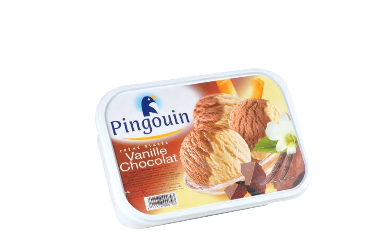 Pingouin bac de crème glacée vanille choco 1L