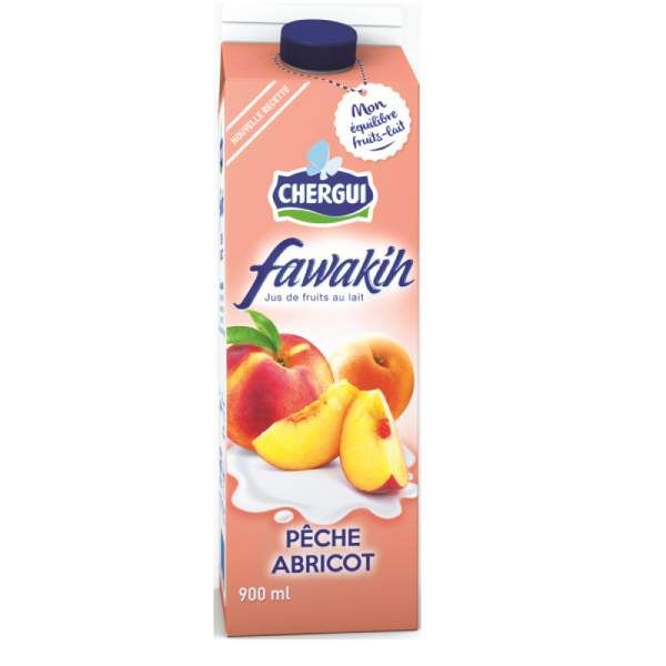 Jus de fruits au lait à la pêche et à l'abricot Fawakih 900ml - CHERGUI