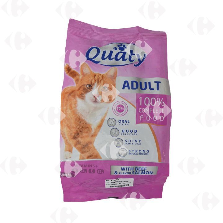 Croquettes au bœuf et goût de saumon pour chats adultes 1Kg - QUATY