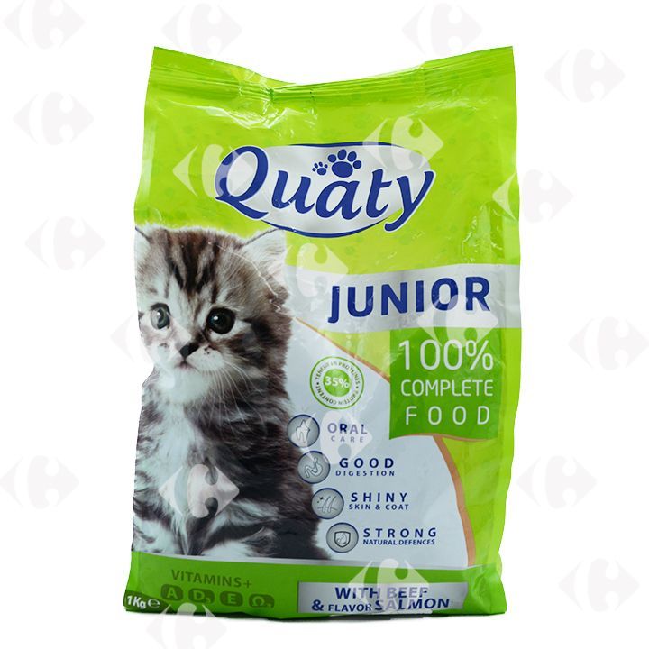 Croquettes au bœuf et goût de saumon pour chat junior 1Kg - QUATY