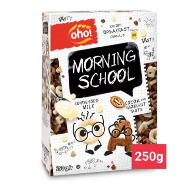 Céréales au lait condensé et goût cacao et noisettes Morning Scool 250g - OHO