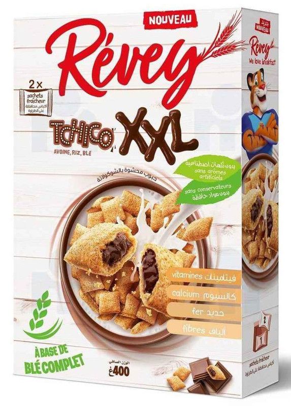 Céréales Tchico XXL à l'avoine, riz et blé fourrées au chocolat 400g - REVEY