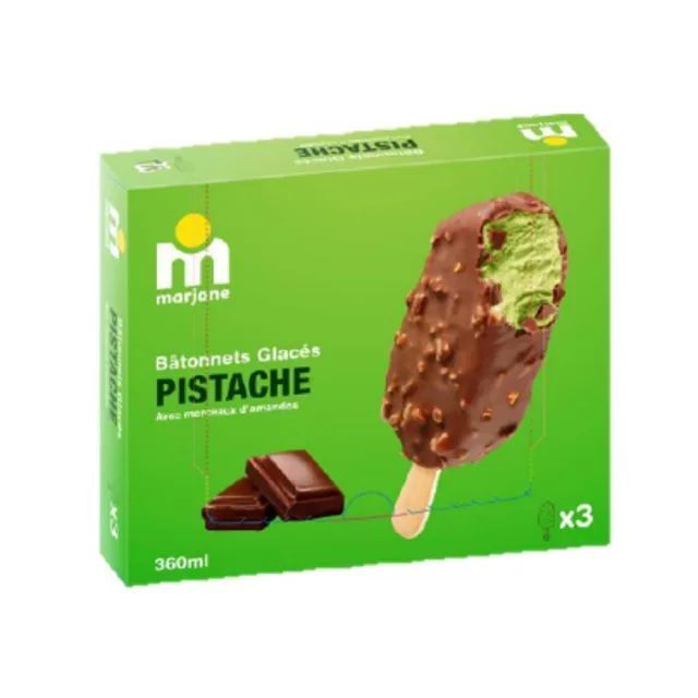 Marjane bâtonnets de glace pistache 3x120ml