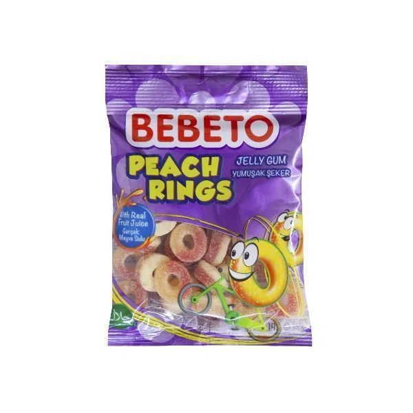 Gommes anneaux saveur pêche Peach Rings 100g - BEBETO