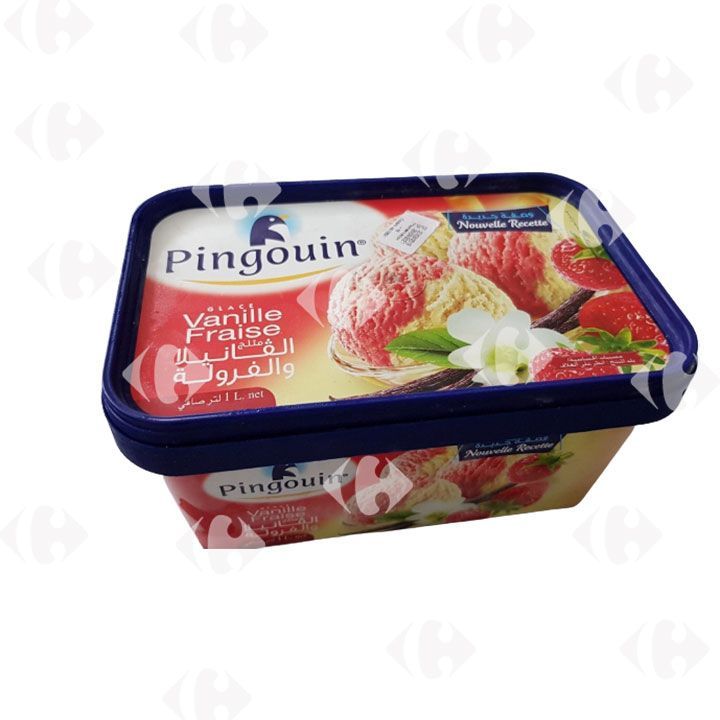 Pingouin bac de crème glacée fraise 1L