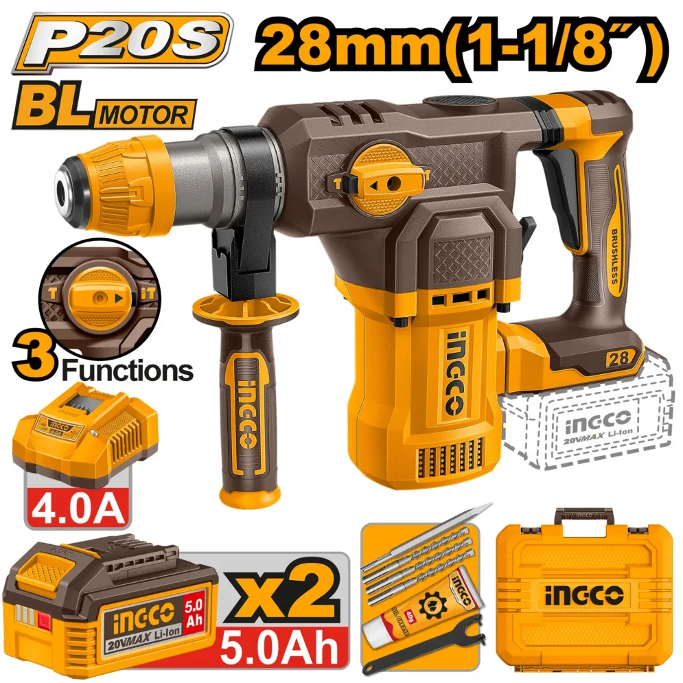 INGCO MARTEAU PERFORA 20V 28MM 2BAT 5AH+CH AU MAROC [CRHLI202862]