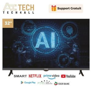 Aitech Téléviseur Smart TV LED 32 Pouces - HD Ready - Android avec Récepteur & TNT Intégrés