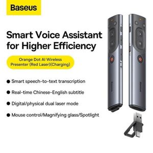 Baseus Stylo à Bascule de Présentation Sans Fil USB 2.4GHz, avec Télécommande et Lumière Rouge Pointeur laser Rechargeable reconnaissance vocale IFLYTEK AI