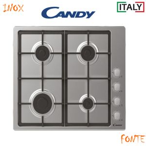 Candy Table de cuisson plaque à gaz encastrable 60cm inox 4 Feux grilles en fonte Sécurité