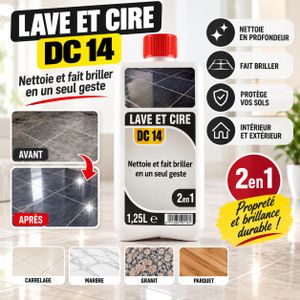 Produit de Finition Sol Cire Autolustrante 1.25 Litres Traitement Protecteur Éclat Carrelage Marbre Granit Parquet Vitrifié Intérieur Extérieur Terrasse Salon Entrée