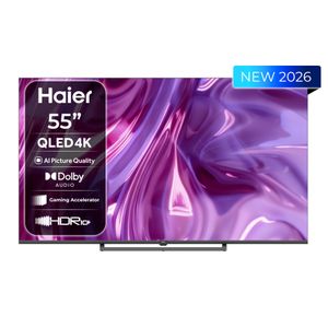 Haier New 2026 QLED Smart TV 55" 4K UHD Google TV, Dolby Vision IQ, télécommande vocale ,récépteur intégré , Bluetooth & Wi-Fi 2ans de garantie frameless