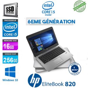 Hp Ordinateur Portable EliteBook 820 - 12.5" - 16GB + 256 - Intel Core i5 6ème Génération - Windows - Remis à neuf