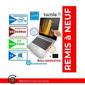 Hp PC PORTABLE ELITEBOOK 840 G5 8ÉME GÉN- TACTILE-CORE I5-16Go-256 Go SSD-Garantie 6 Mois-Remis à neuf