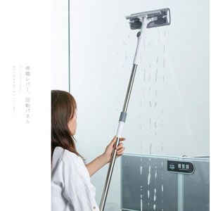 KATEI STORY Balai Nettoyeur de Vitres Télescopique 2-en-1 – Raclette avec Tête Rotative et Chiffon Lavable – Nettoyage des Vitres, Murs, Sols et Douches