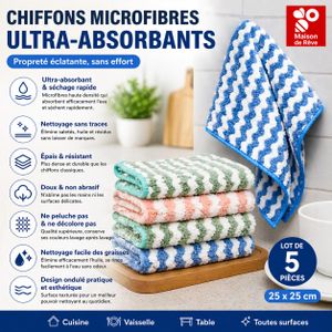 KATEI STORY Chiffons Microfibres Ultra-Absorbants – Nettoyage Sans Traces & Séchage Rapide (Lot de 5)