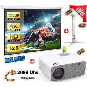 Owlenz Full PACK Projecteur SD500 ANDROID + Écran 120" Manuel + Support