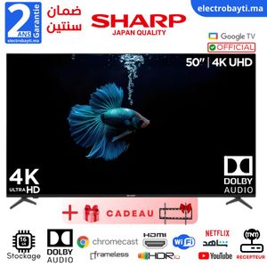 Sharp 50" GOOGLE TV - 4K UHD Smart Officiel, Dolby AUDIO, HDR10, Qualité japonaise, garantie 2 ans + Support Gratuit