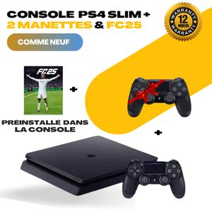 Sony Console PS4 Slim + 2 Manettes Noires & Jeu FC25 "Préinstallé dans la console"