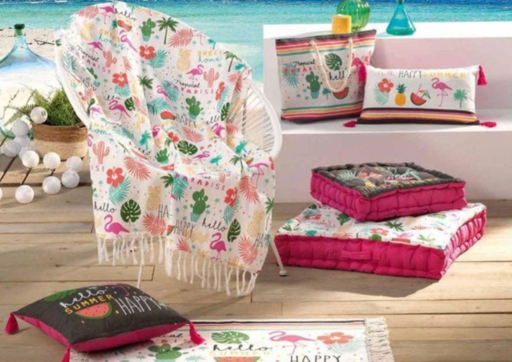 Serviette À Franges 100X200Cm Coton Imprimé Ibiza - Multicouleur