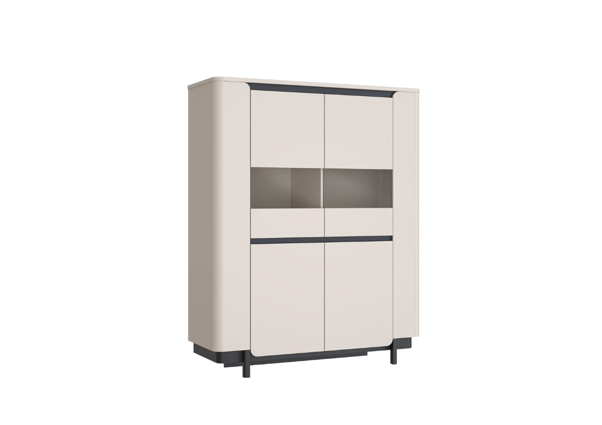 Vitrine Vodol Avec Portes Vitrées - Beige / Noir