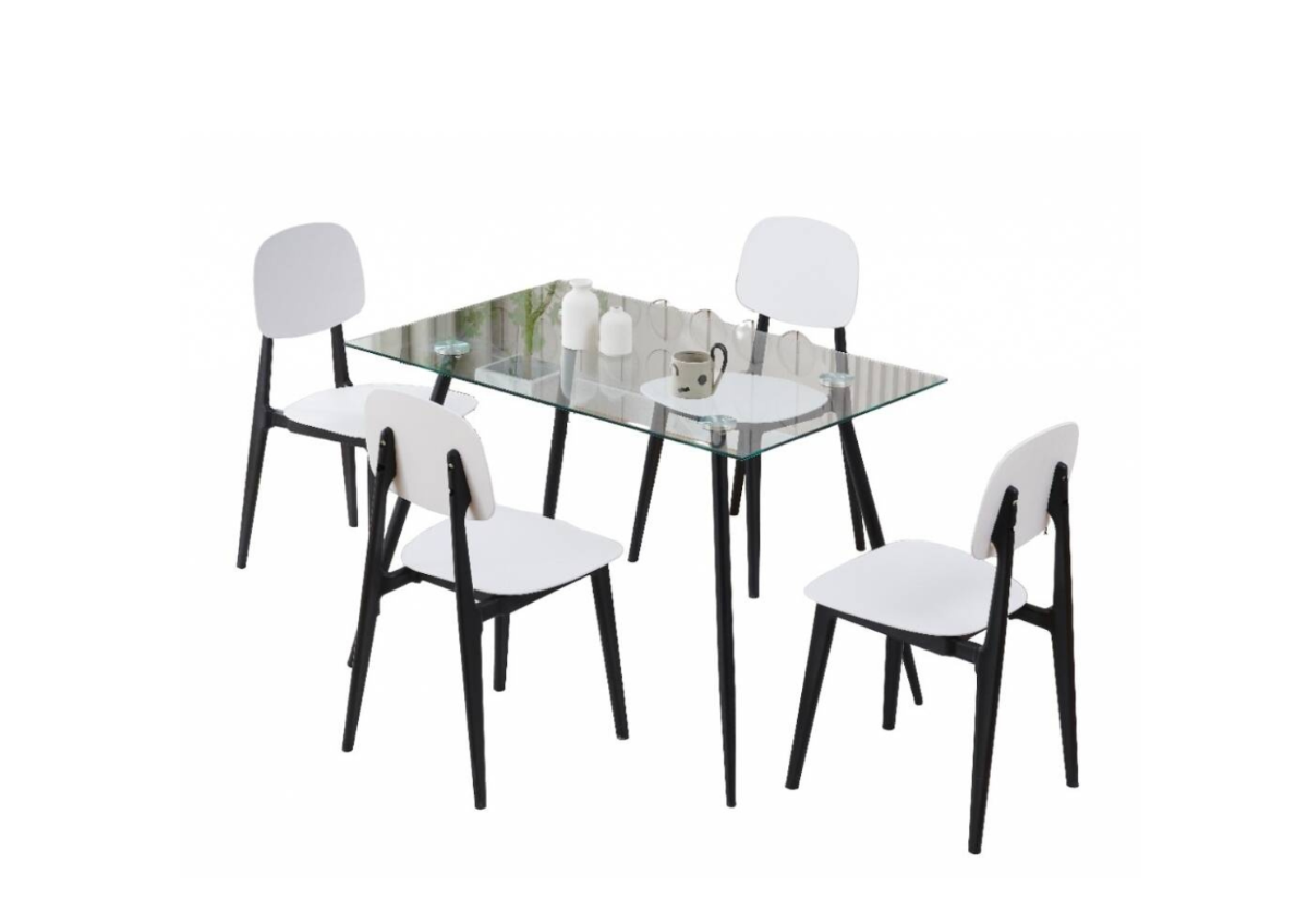Set Table À Manger Indore + 4 Chaises - Blanc / Noir