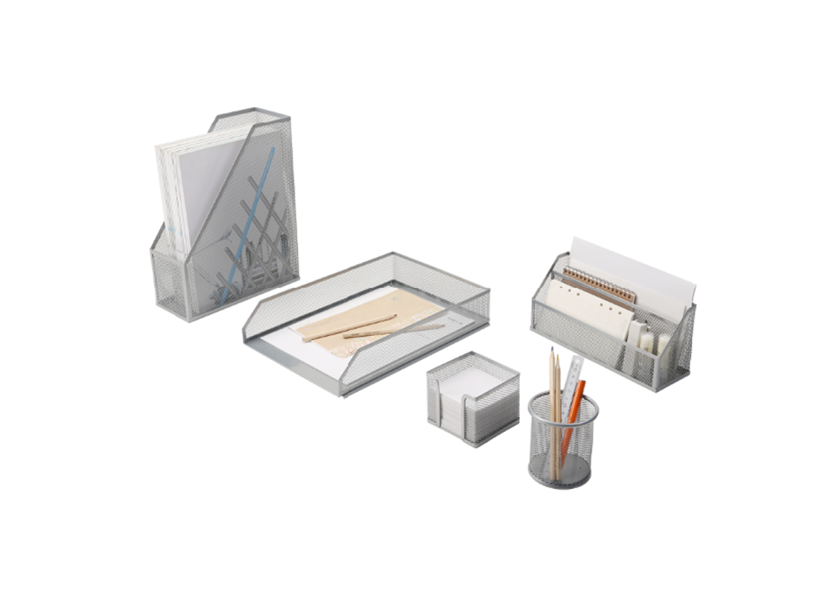 Set De 5 Pièces D'Accessoires De Bureau - Argenté