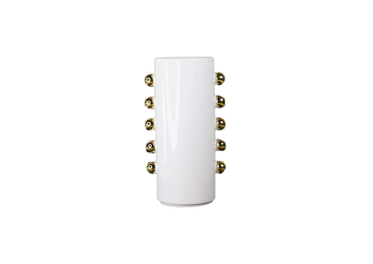 Vase En Céramique En Blanc Avec Sphères -Dorées