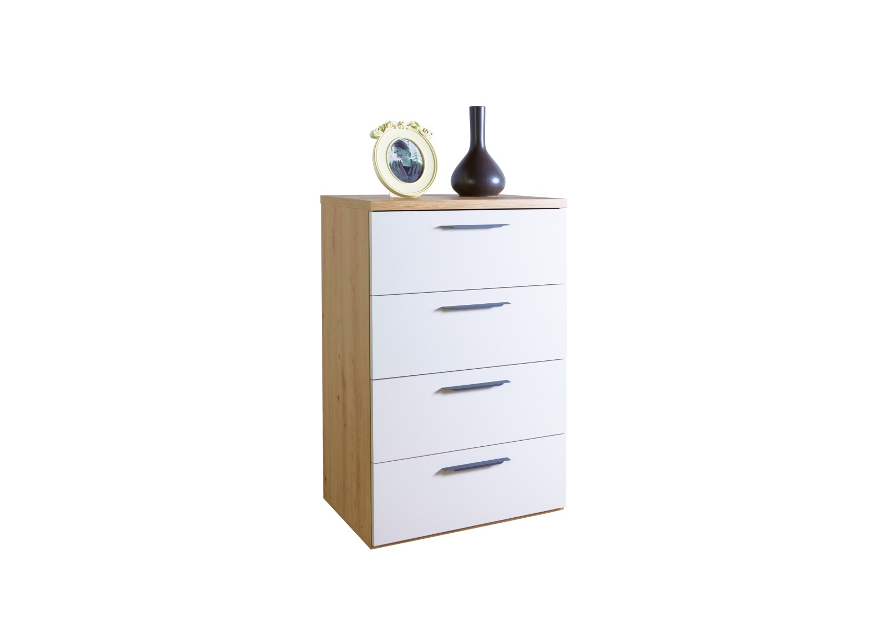 Commode Sposami Avec 4 Tiroirs - Blanc / Chêne