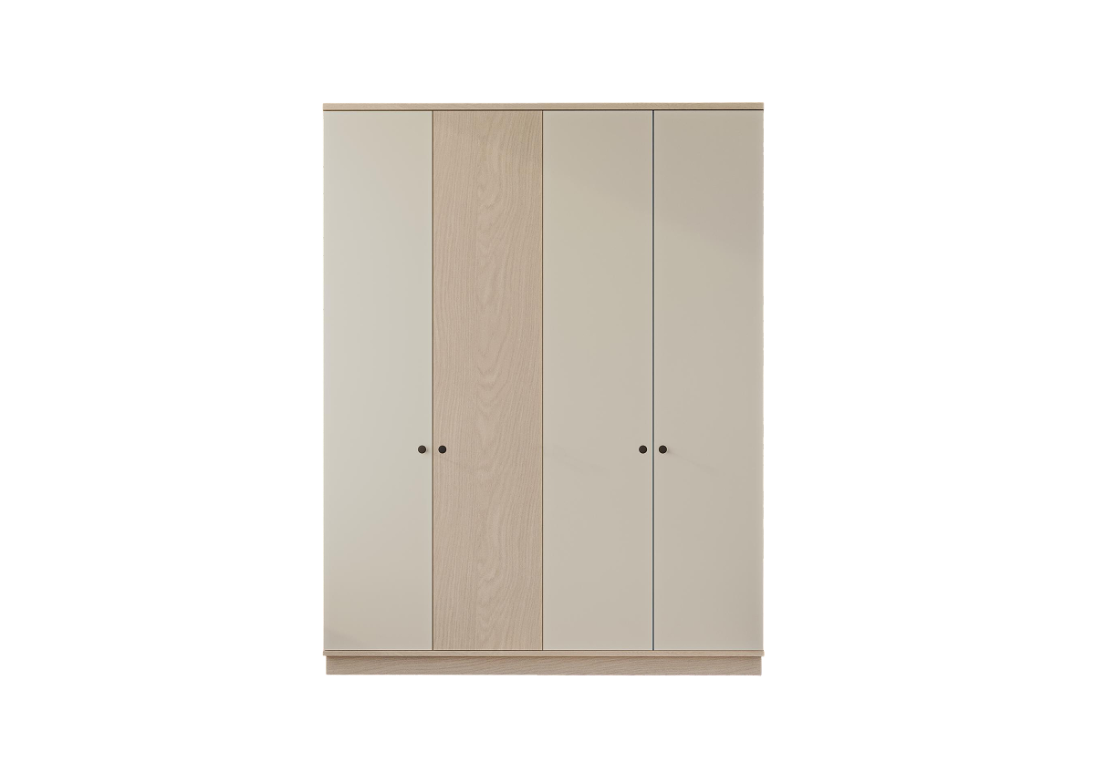 Armoire Maya 4 Portes - Blanc / Chêne