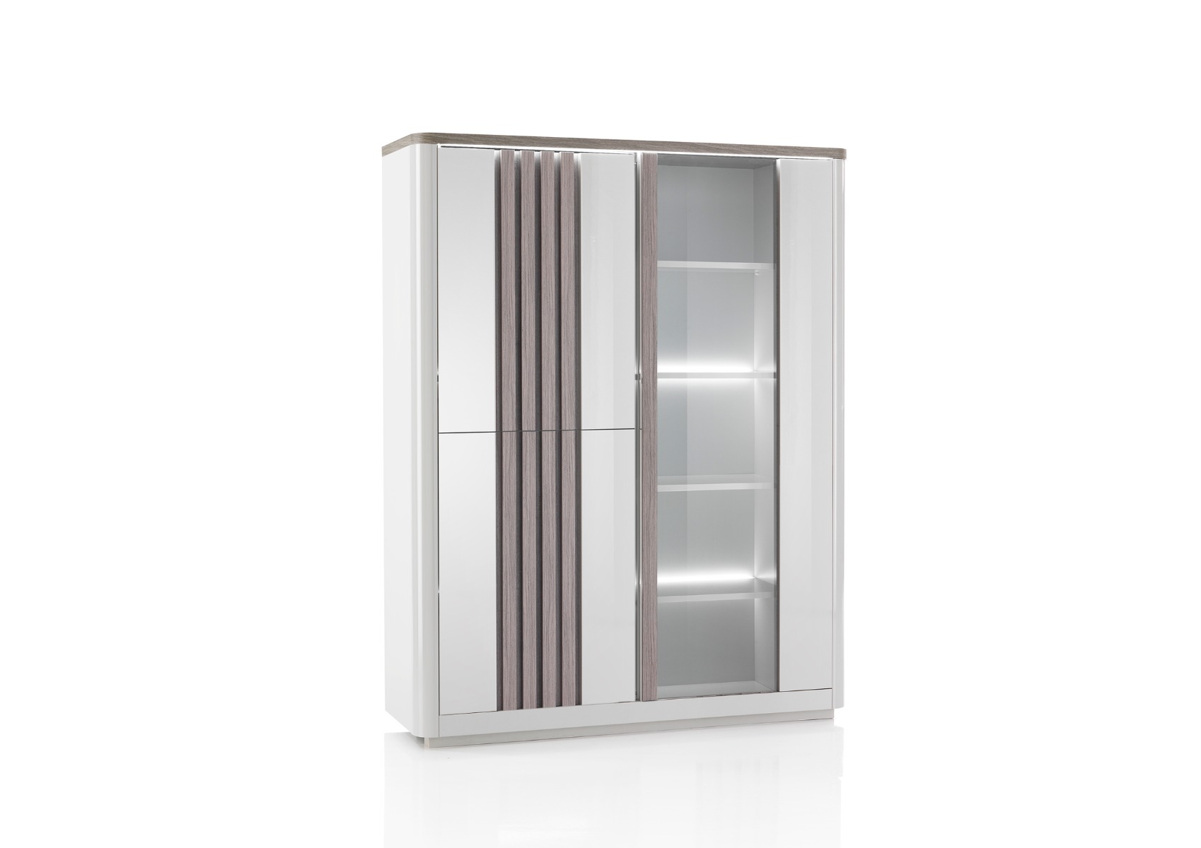 Vitrine 3 Portes Pesaro - Chêne / Gris