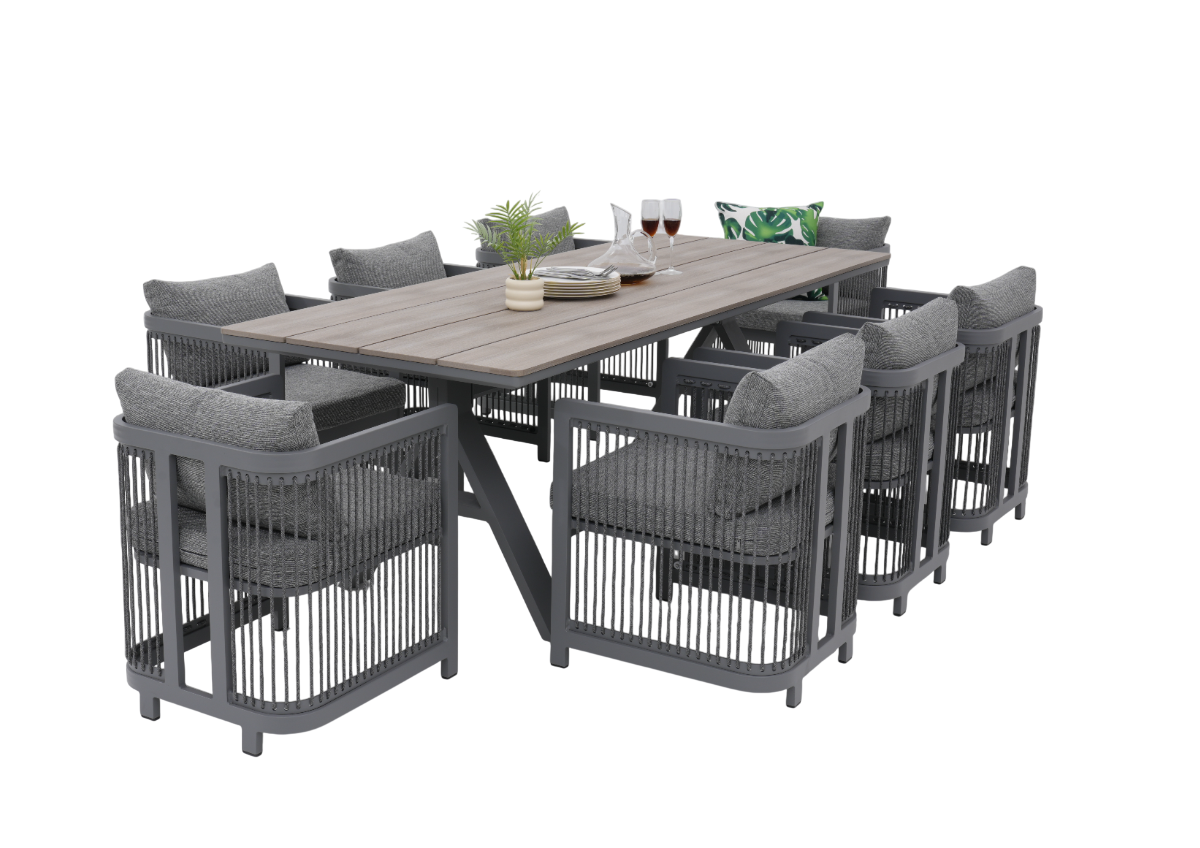 Set Table À Manger Granito + 8 Fauteuils - Gris