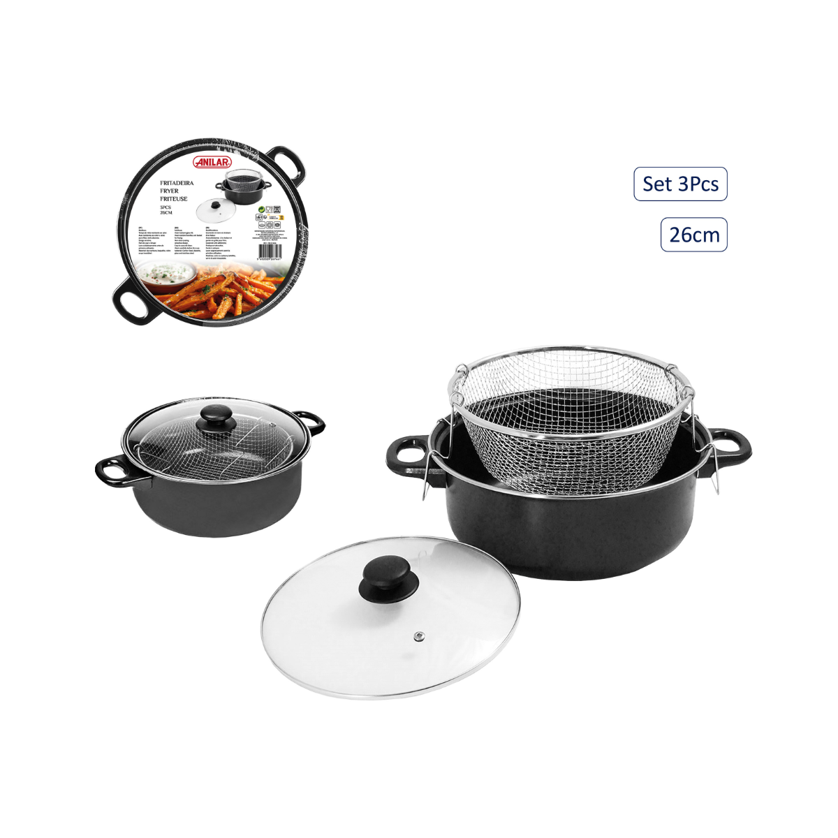 Friteuse avec panier et couvercle - 26cm