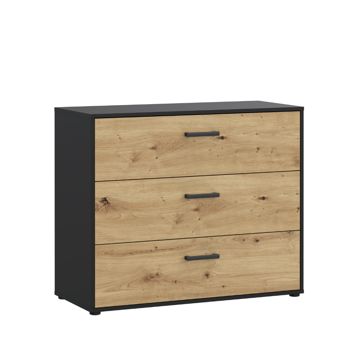 Commode Monissa - 3 Tiroirs - Chêne Artisan / Noir