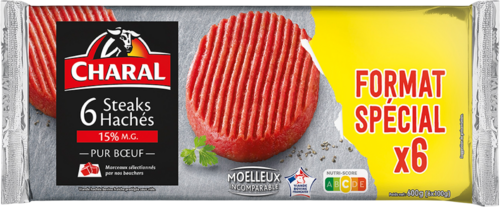 6 Steaks hachés 15% Mat. Gr. pur bœuf - CHARAL